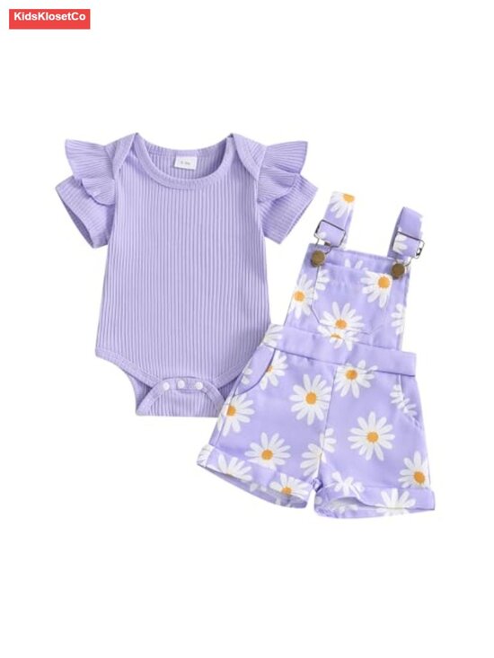 Other - Newborn Baby Girl Ruffle Romper & Overalls Set 2Pc Short Sleeve Cotton Summer